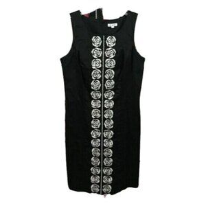 OC OC Dress Black White Dress Embroidered Floral Down Front Sleeveless Size 6